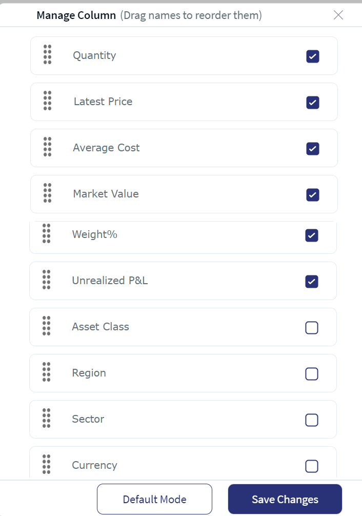 Holdings Manage Column